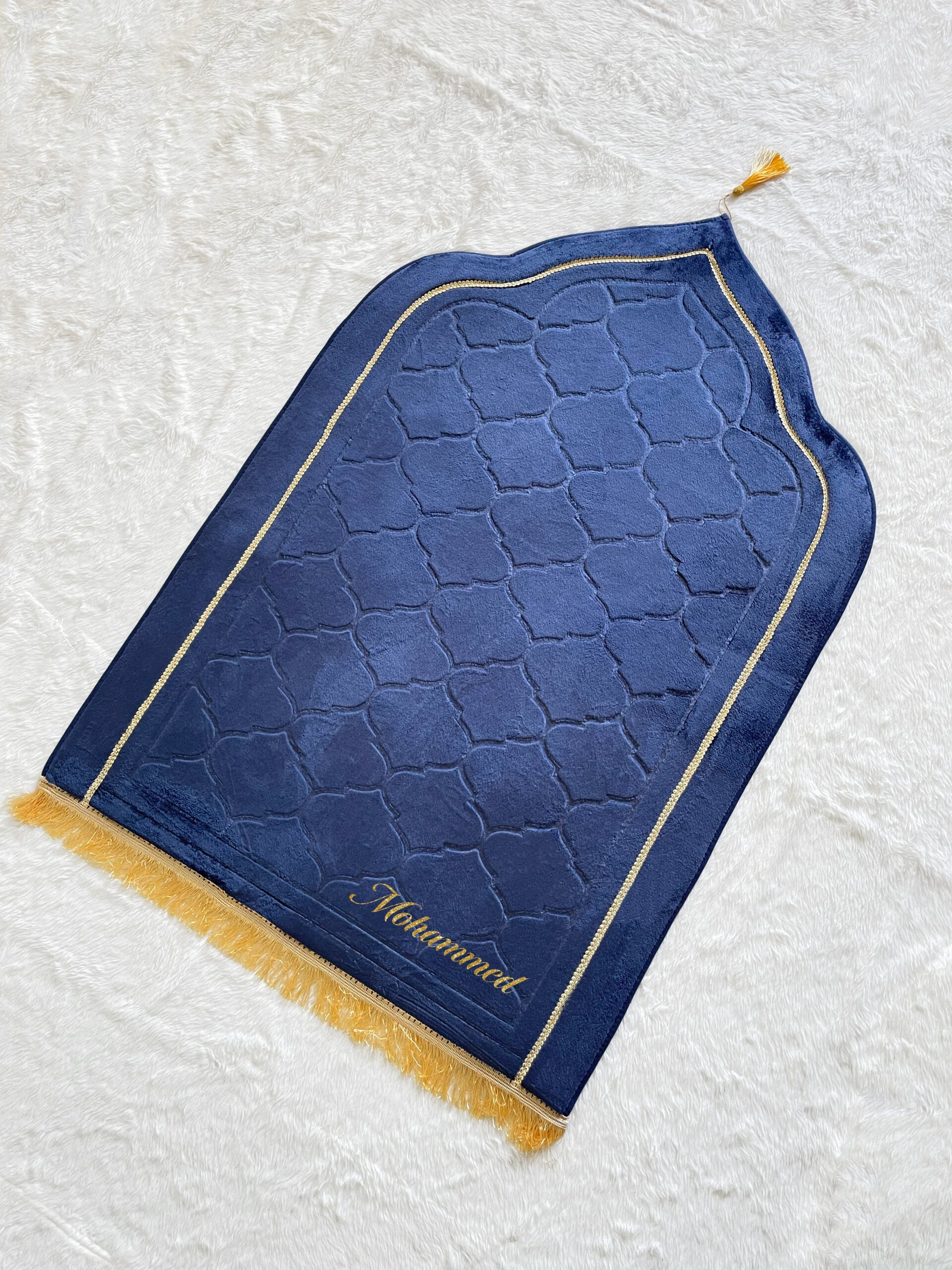 Premium Mosque Shape Prayer Mat - Navy Blue